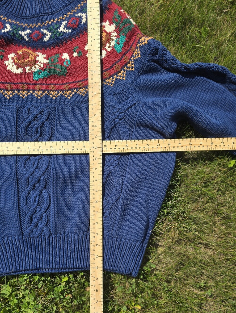 *VTG/NWT* GANT Navy Floral Knit Sweater With Cable Details - Picture 6 of 8
